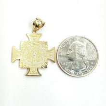 Load image into Gallery viewer, 14k gold two tone saint benedict san benito cross pendant religious jewelry 3.4g
