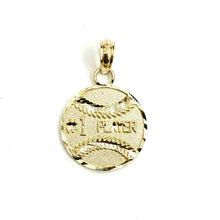 Load image into Gallery viewer, New 10k yellow Gold tiny baseball #1 player Pendant charm diamond cut sport 1g
