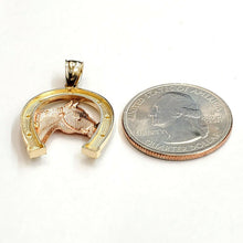 Load image into Gallery viewer, New 14k multi color Gold horseshoe Pendant lucky fine gift jewelry unisex 3.1g
