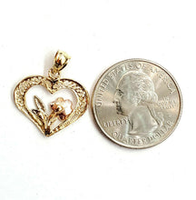 Load image into Gallery viewer, 14k 3 color solid Gold heart rose flower Pendant charm fine love jewelry 1.4g
