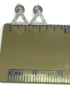 14k White Gold 0.10 Ct Round Cut Diamond Triangle Earrings Push Back Fastening