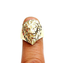 Load image into Gallery viewer, New 10k yellow gold lion head zodiac Leo men's Ring diamond cut jewelry Size 9.5
