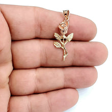 Load image into Gallery viewer, 14k 2 color solid Gold rose flower Pendant charm fine women gift jewelry 2.3g
