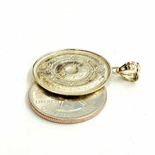 Load image into Gallery viewer, 14k yellow solid Gold Aztec Mayan sun calendar Azteca pendant jewelry 1.02" 3.8g
