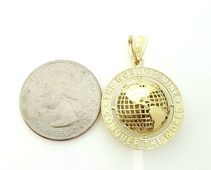 10k yellow gold round globe planet earth world map pendant 2 sides 3D gift 4.5g