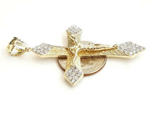 Load image into Gallery viewer, 10k yellow gold cross Jesus pendant with cubic zirconia fine gift jewelry 6.7g
