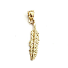 Load image into Gallery viewer, New 14k Yellow Gold solid feather Pendant Unisex gift fine jewelry 1g
