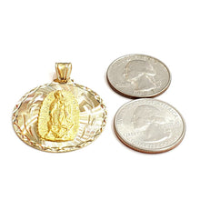 Load image into Gallery viewer, 14k yellow gold round virgin Mary Guadalupe religious pendant diamond cut 7.4g
