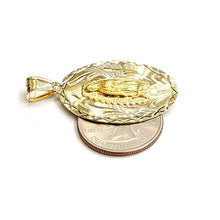 Load image into Gallery viewer, 14k yellow gold oval virgin Mary Guadalupe religious pendant diamond cut 5.8g
