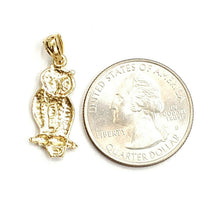 Load image into Gallery viewer, New 14k yellow gold owl bird good luck pendant charm gift fine jewelry 1.9g
