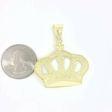Load image into Gallery viewer, 10k yellow gold crown pendant charm fine jewelry gift necklace diamond cut 4.8g
