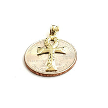 Load image into Gallery viewer, 10k yellow gold Egyptian ankh cross pendant charm fine religious jewelry 0.9g
