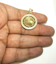 Load image into Gallery viewer, 10k yellow gold round globe planet earth world map pendant 2 sides 3D gift 4.5g
