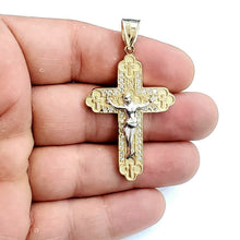 Load image into Gallery viewer, 10k two tone gold cross Jesus pendant with cubic zirconia fine gift jewelry 7.3g
