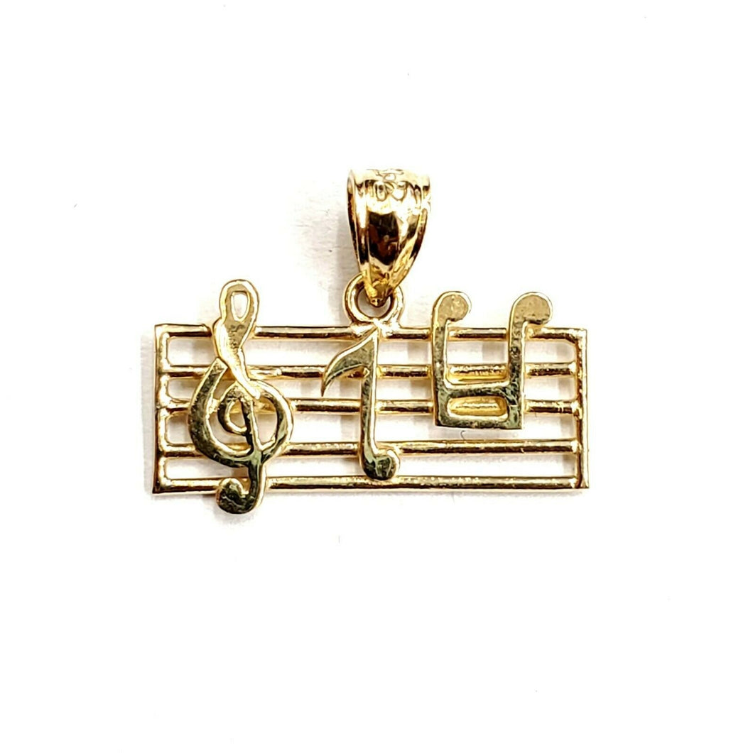 14k solid yellow Gold music sign note Pendant rectangular fine