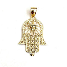 Load image into Gallery viewer, 14k yellow gold khamsa Hay hamsa hand lucky Jewish filigree pendant jewelry 1.7g
