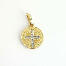 Load image into Gallery viewer, 14k gold two tone round saint Benedict San Benito pendant religious 0.39" 0.6g
