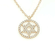 Load image into Gallery viewer, 14k Rose Gold 0.12Ct Round Diamond star of David necklace 18&quot; adjustable chain
