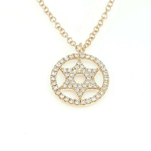 14k Rose Gold 0.12Ct Round Diamond star of David necklace 18" adjustable chain