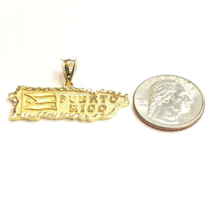 New 10k yellow gold Puerto Rico outline map pendant charm gift fine jewelry 3.7g