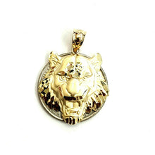 Load image into Gallery viewer, 14k yellow solid Gold tiger male head face Pendant diamond cut fine jewelry 3.7g
