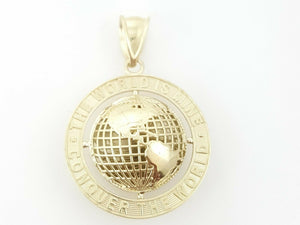 10k yellow gold round globe planet earth world map pendant 2 sides 3D gift 4.5g