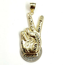 Load image into Gallery viewer, 10k yellow gold victory sign peace hand gesture pendant unisex diamond cut 4.9g
