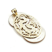Load image into Gallery viewer, 14k yellow Gold oval dragon Pendant charm solid gift fine jewelry unisex 4.5g
