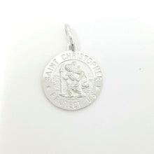 Load image into Gallery viewer, 14k solid white gold round saint Christopher pendant charm religious 0.60" 2g
