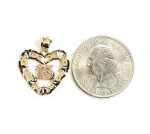 Load image into Gallery viewer, New 14k tri color Gold heart 15 años 15 years Pendant charm fine jewelry 1.9g

