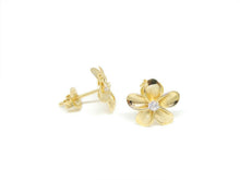 Load image into Gallery viewer, New 14k yellow Gold Hawaiian flower Earring Push Back Fastening with zirconia 2g

