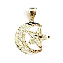 Load image into Gallery viewer, 10k yellow gold moon and star pendant charm diamond cut astronomy jewelry 2.9g
