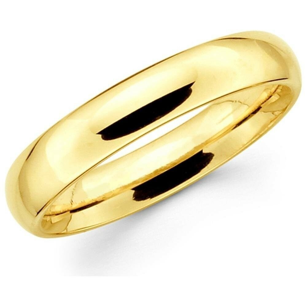Mens Womens Solid 14K Yellow Gold Plain Wedding Ring Band Comfort Fit 5MM Size 5
