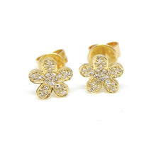 Load image into Gallery viewer, 14k yellow Gold 0.16Ct Round Diamond flower stud Earrings Push Back Fastening
