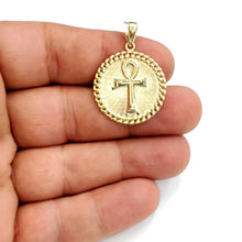 Load image into Gallery viewer, 10k yellow gold round Egyptian ankh cross pendant religious fine jewelry 3.6g
