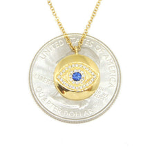 Load image into Gallery viewer, 14k yellow gold 0.17ct diamond sapphire evil eye necklace 18&quot; adjustable chain
