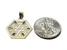 Load image into Gallery viewer, 10k two tone gold hexagon filigree pendant charm fine gift jewelry for her 1.7g
