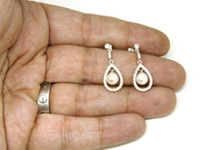 Load image into Gallery viewer, 14k White Gold 6mm pearl and zirconia Earring push back hanging fine gift 2.9g
