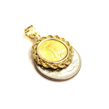 Load image into Gallery viewer, 14K Gold rope pendant genuine 5 dollars 1/10 oz 22k American eagle coin 5.8g
