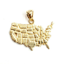 Load image into Gallery viewer, 14k yellow gold United States USA outline map pendant charm fine jewelry 2.2g
