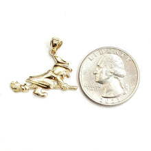 Load image into Gallery viewer, New 14k yellow Gold solid Witch on Broom Pendant charm Gift fine jewelry 1.8g
