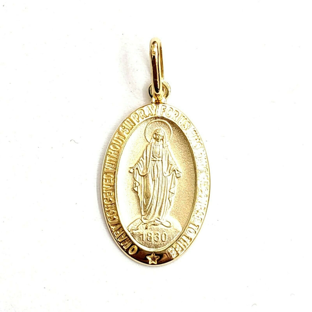 14k solid yellow gold oval virgin Miraculous Milagrosa pendant religious 2.5g