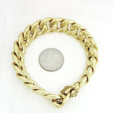 Load image into Gallery viewer, 10K yellow gold 14.75mm hollow Cuban Miami bracelet Fine gift jewelry 9&quot; 53.8g
