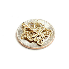 Load image into Gallery viewer, New 14k yellow Gold butterfly Pendant charm filigree gift fine jewelry 1.1g
