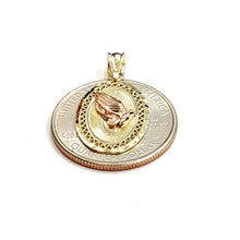 Load image into Gallery viewer, 10k two tone gold oval praying hands pendant charm diamond cut fine jewelry 1.8g
