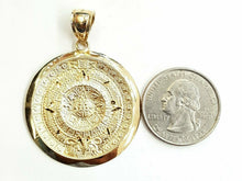 Load image into Gallery viewer, 14k yellow Gold Aztec Mayan sun calendar Azteca pendant gift jewelry 1.39" 8g

