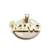 Load image into Gallery viewer, New 10k yellow Gold KING Crown word Pendant charm diamond cut fine jewelry 2g
