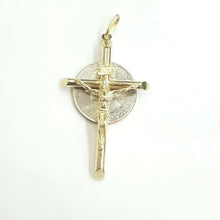 Load image into Gallery viewer, New 10k yellow gold hollow cross Jesus pendant charm fine jewelry religious 4.3g
