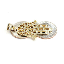 Load image into Gallery viewer, New 14k yellow gold khamsa hamsa hand lucky Jewish filigree pendant jewelry 8.5g
