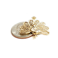 Load image into Gallery viewer, 14k yellow gold peacock pavo real bird filigree pendant charm fine jewelry 3.8g
